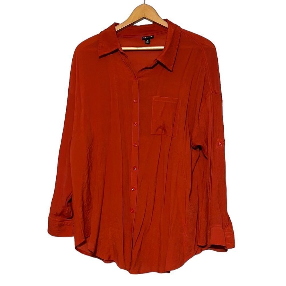 Torrid Red Flowy Blouse Women’s Large Button Front Roll Tab Top
